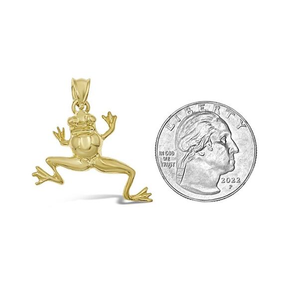 10k Yellow Gold Frog Pendant Animal Charm 1 inch - Picture 2 of 3